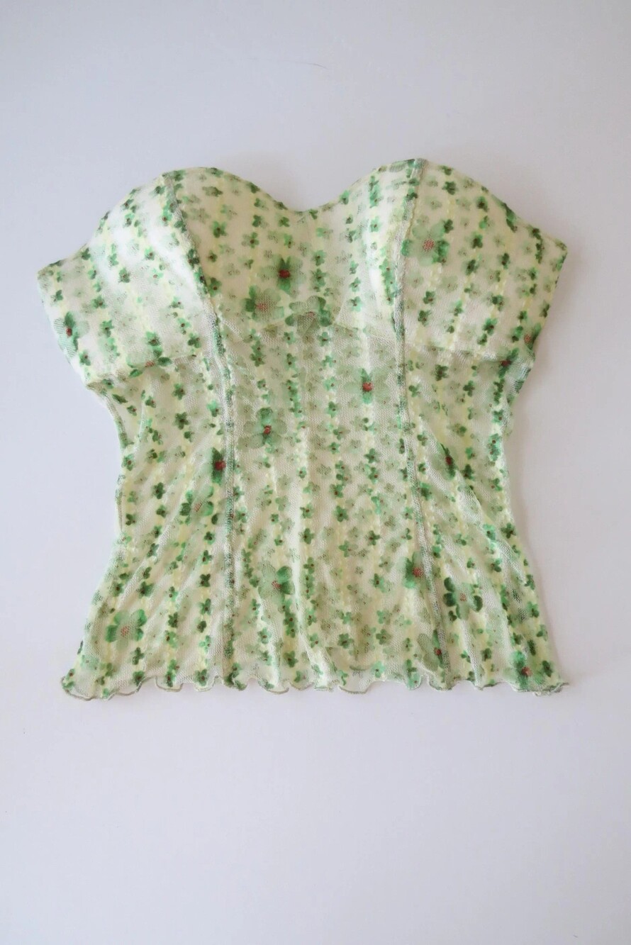 Vintage Italian Intimissimi Lime Green Floral Bustier Cami Top, Strapless, Ditsy